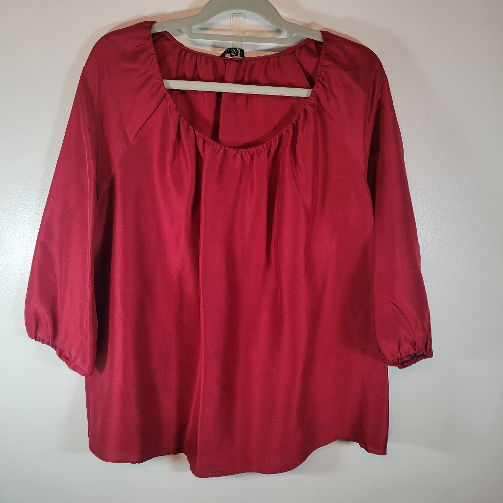 Talbots Woman Petites Dark Red 100 % Silk Blouse 1XP 3/4 Sleeves